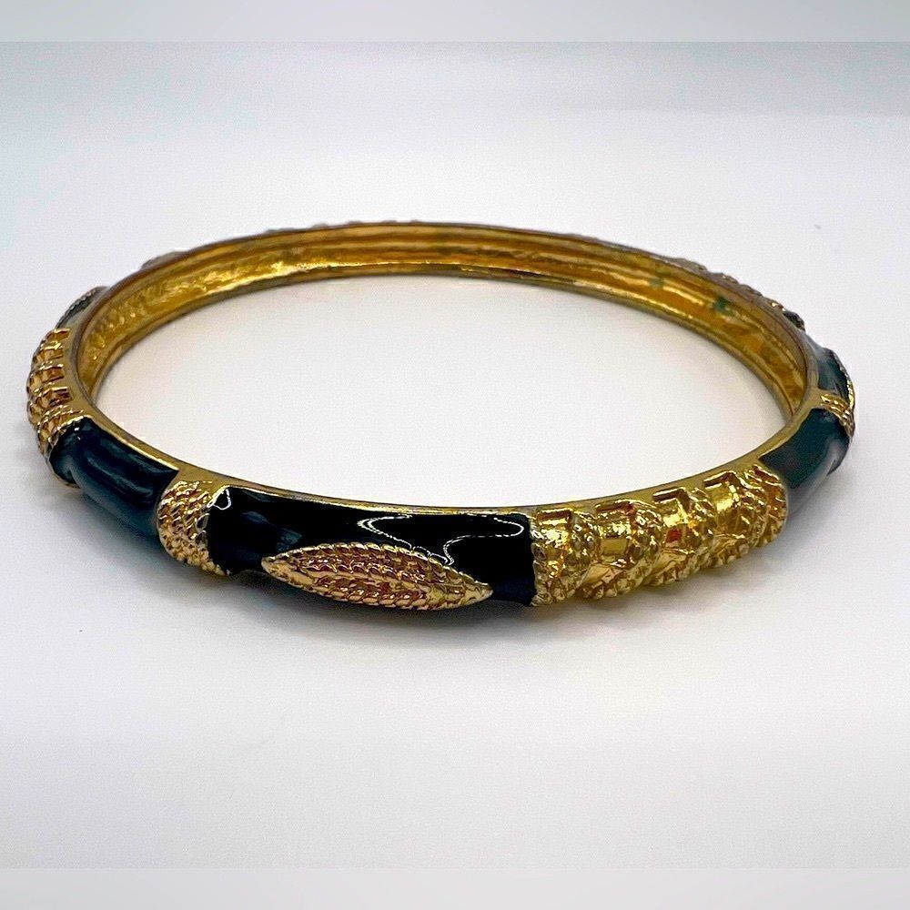*3/$20* Detailed gold tone and black enamel bangle bracelet